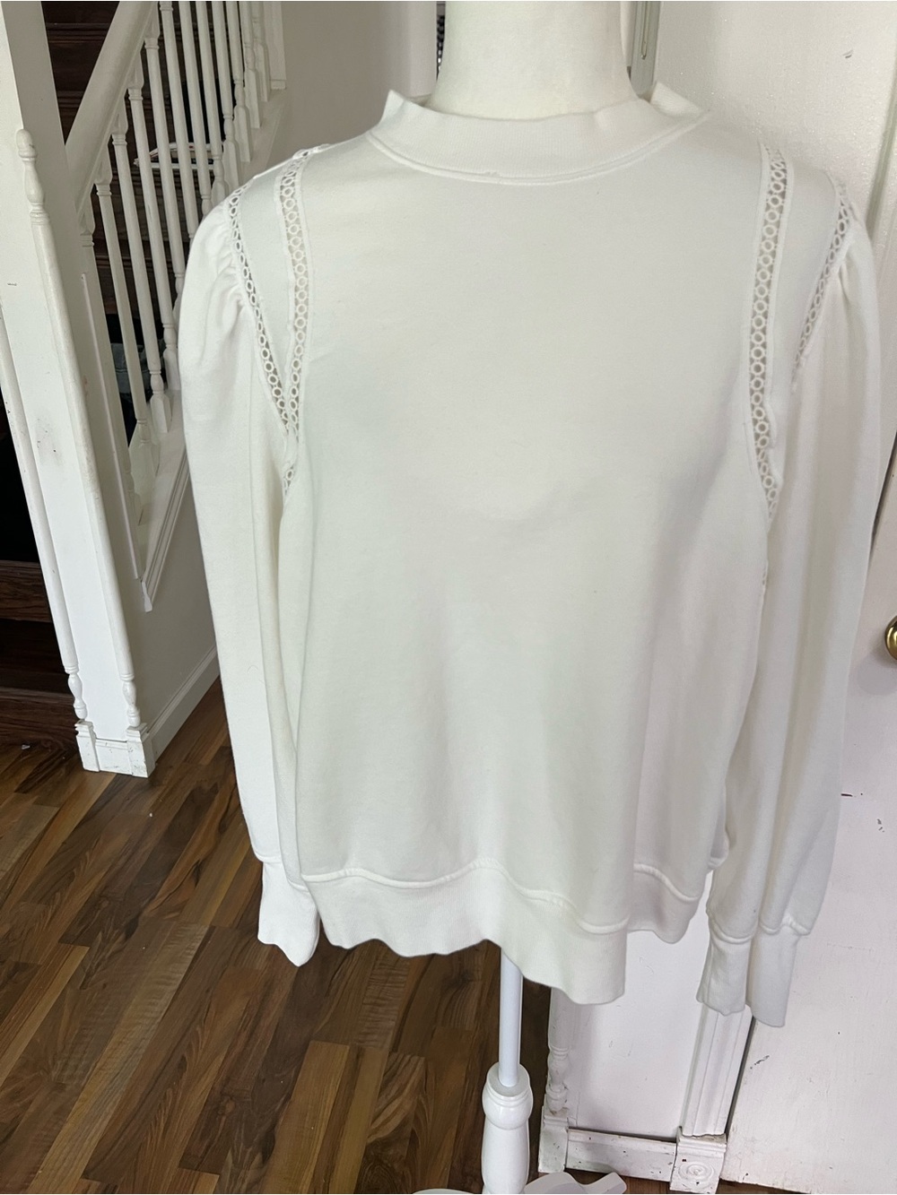 Solid White Women's Sweatshirt with Crochrt Lace details at the Sleeves, XXL
